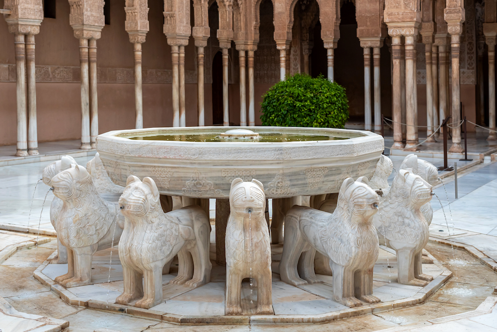 July 19, 2020: Court of Lions in Alhambra palace, Granada, Spain